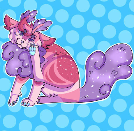 Black, white, and orange cat standing in a cave with a moss ball and some leaves