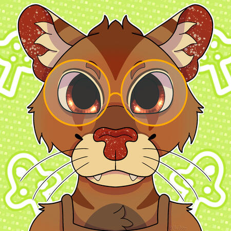 Headshot of a bat fursona holding up peace signs with both hands